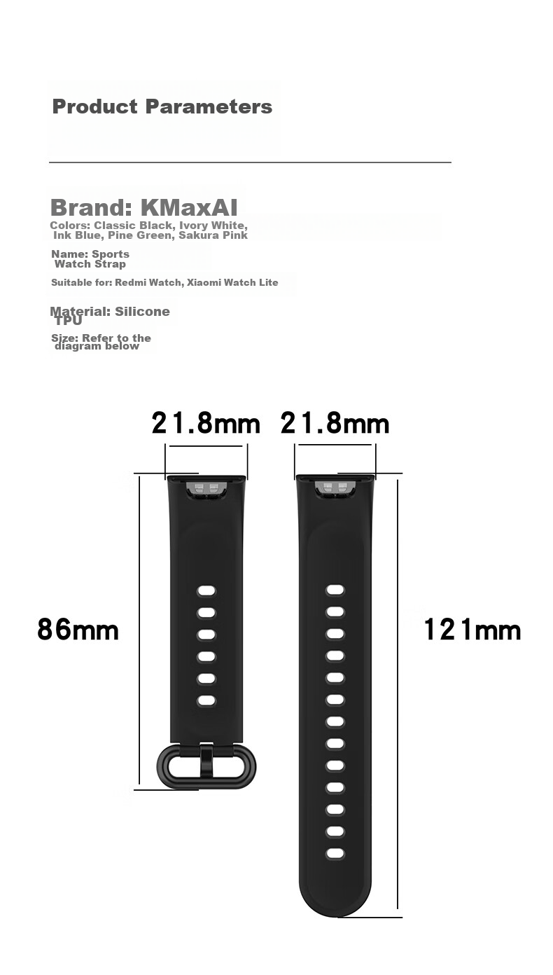 KMaxAI Compatible Silicone Watch Strap for Redmi Watch NFC Version Smart Sports Watch Band for Xiaomi Lite, Colorful Dopamine Fresh Replacement Wristband, Elegant Black 7
