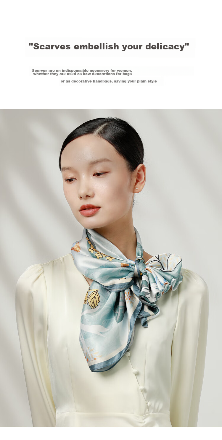 Sijie [Boutique Exclusive] Heavyweight Pure Silk Scarf, 100% Mulberry Silk Large Square Scarf with Print Shawl, Mid-Autumn Festival Gift 5