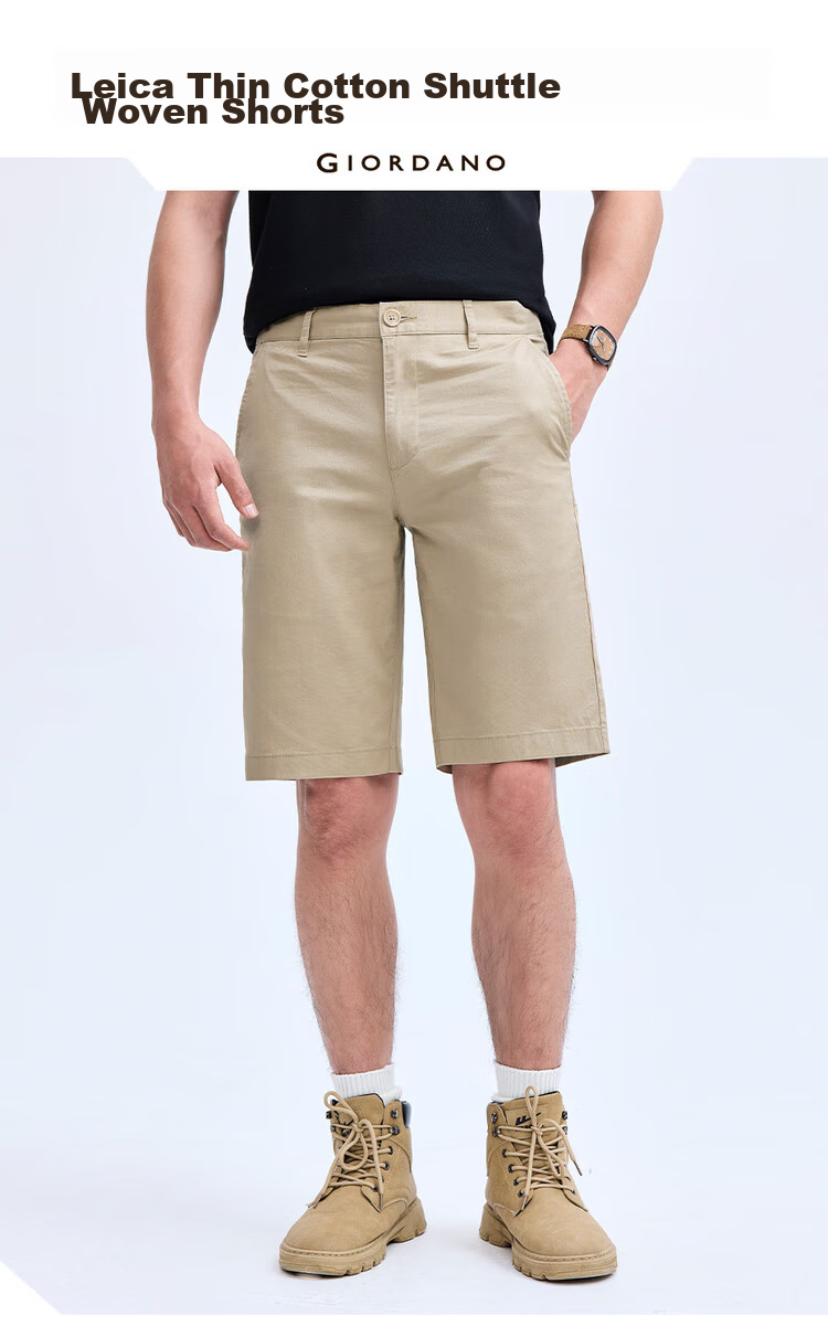 Giordano Casual Shorts for Men, Elastic Lycra Cotton Woven Pants, Mid-Rise Thin Five-Point Shorts for Men, 01104341 3