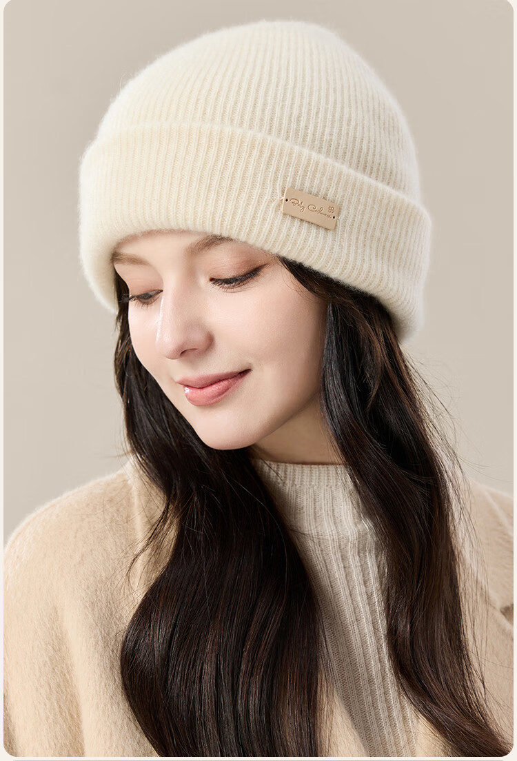 JIUMU 100% Cashmere Warm Knit Hat, Autumn And Winter Knitted Cap, Cold Hat, Winter Hat, Outdoor Ear Protection Cold Cap for Wome 8