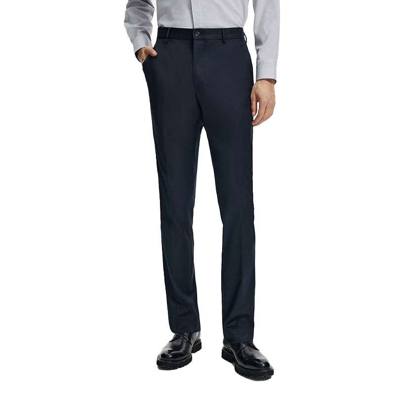 Goldlion [Wrinkle-Resistant Easy Care] Autumn Men's Dress Pants Smooth Slim Fit Breathable Business Formal Trousers Navy Blue 33