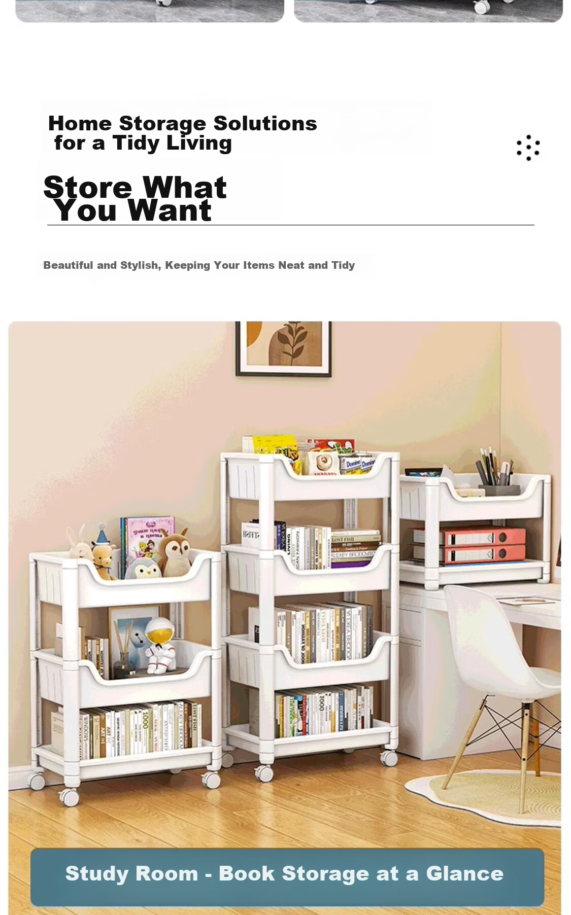 Shunyou Movable Cart Storage Rack, Floor-Standing, Multi-Functional for Snacks, Kitchen Vegetables, Books, Four-Tier SY-144 10