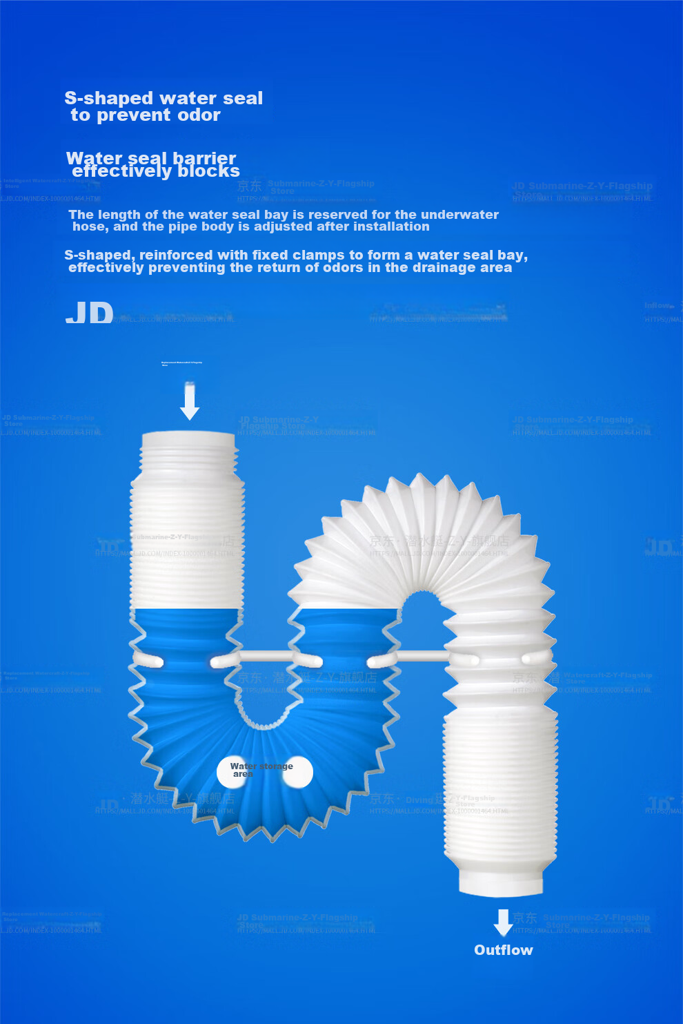 Submarine SQ-11 Drain, Basin Drain Pipe Set with Overflow Hole, Drain Kit 9