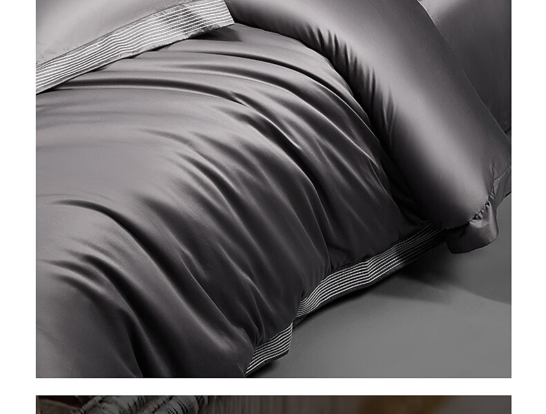 Shuixingjiafang Four-Piece Bedding Set, 100 Thread Count Pima Cotton, Pure Cotton 100% for Sleeping Naked, High-End Luxury Double Bed Set, 1.8m Bed, Gray 14