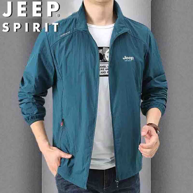 JEEP SPIRIT Men's Sun Protection Jacket, Summer Loose-Fitting Skin Coat, Outdoor Casual Fishing Wear, Denim Blue, 4XL