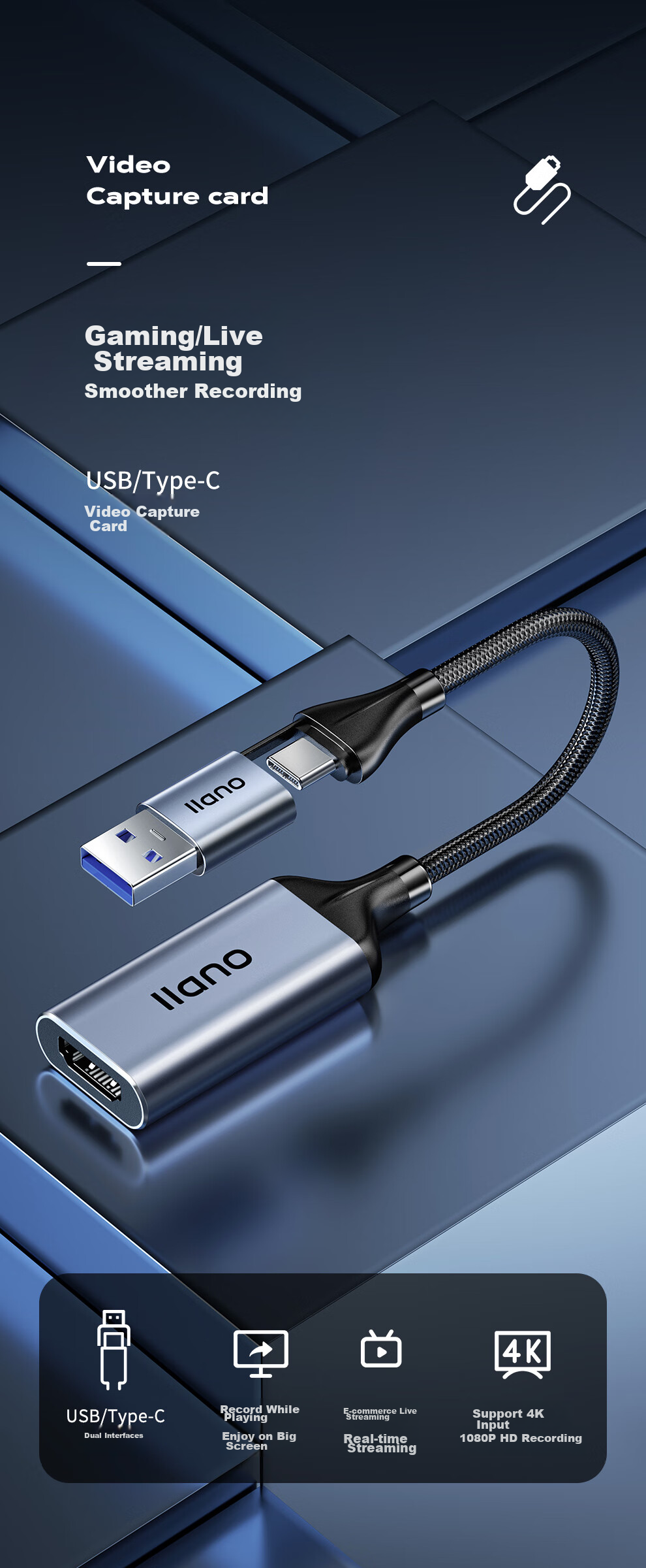 Llano HDMI Video Capture Card for Live Streaming, 4K 60Hz, Compatible with Sony And Canon Cameras, High-Definition Recording, PS5/Xbox/Switch Gaming, Laptop, IPad, Mobile Phone A320 2