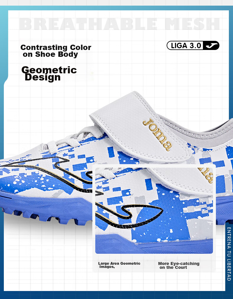JOMA Soccer Shoes for Children, TF Turf Cleats, Boys And Girls Youth Elementary School Students, Retro Classic Football Training Shoes, Light Blue, Size 34 2
