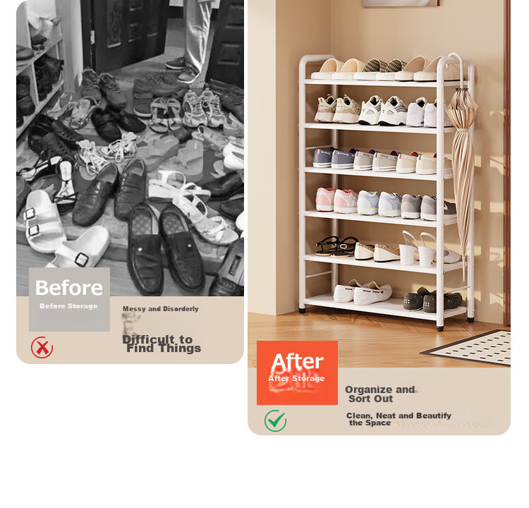 QIAONAMEI Shoe Rack, Simple Home Entryway, Dormitory, Indoor Rental Apartment, Multi-Layer Storage Shoe Shelf, 5 Tiers, QNM1245-WH 4