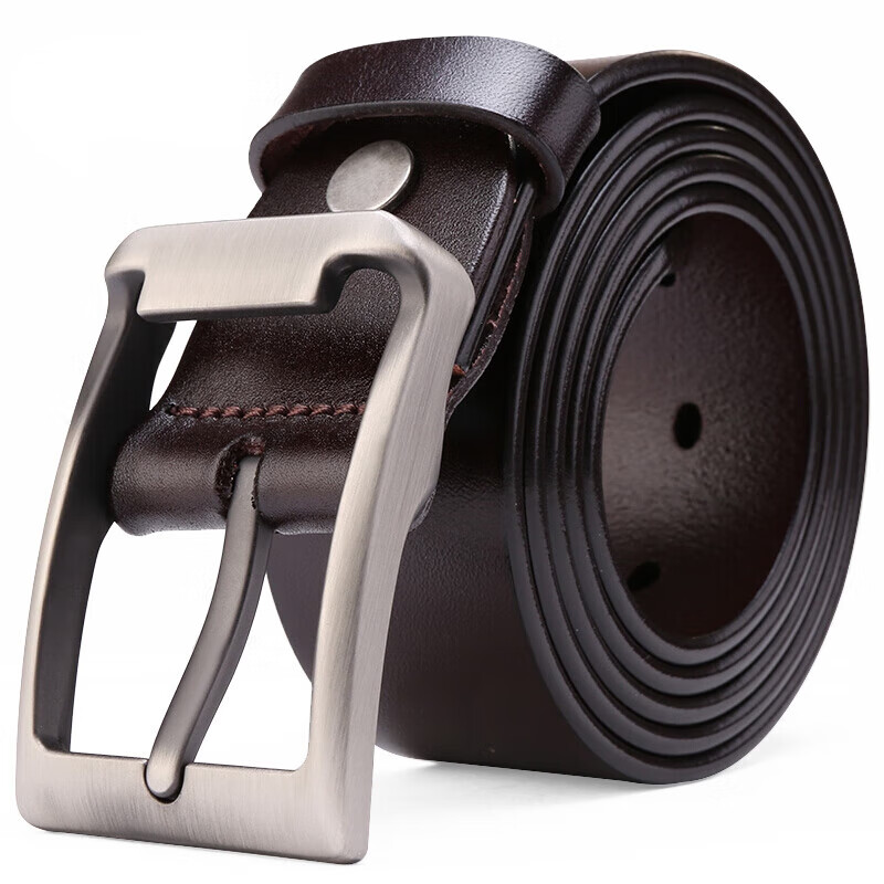 Cattlesboss Genuine Leather Men's Cowhide Belt with Pin Buckle, Top Layer Cowhide 1101, Birthday Gift, Dark Brown, 115cm