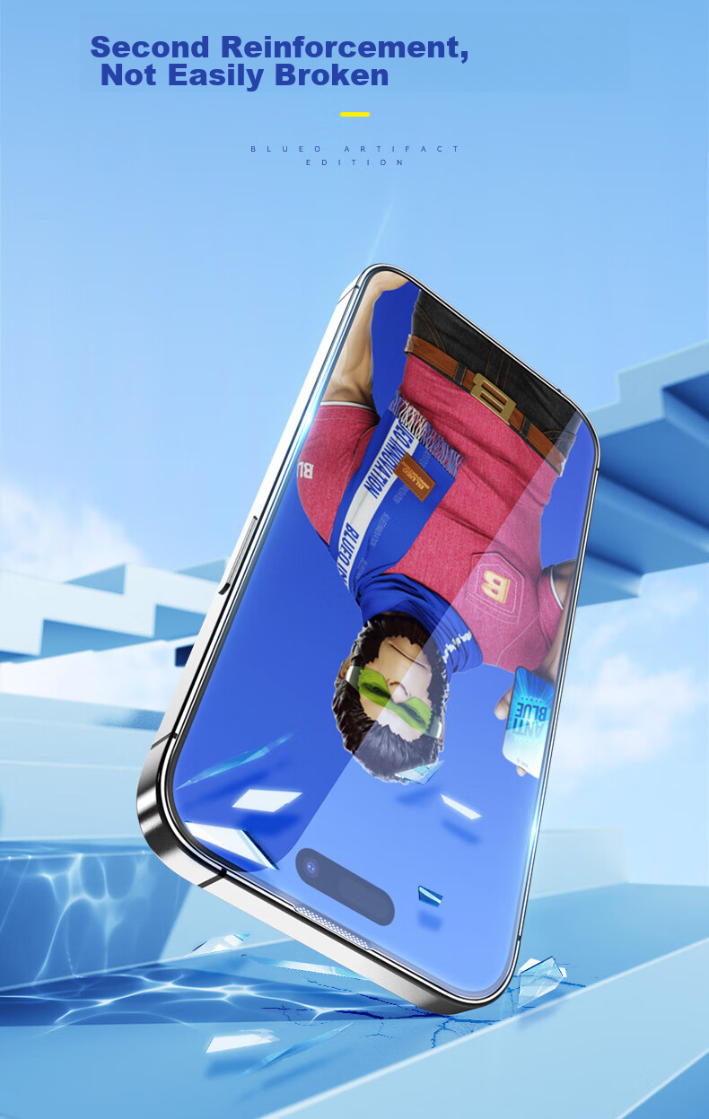 BLUEO Tempered Glass Screen Protector for IPhone 15 Pro, Anti-Glare Eye Protection Film, Anti-Fingerprint Ultra-Clear Blue Light Blocking Protective Film 6