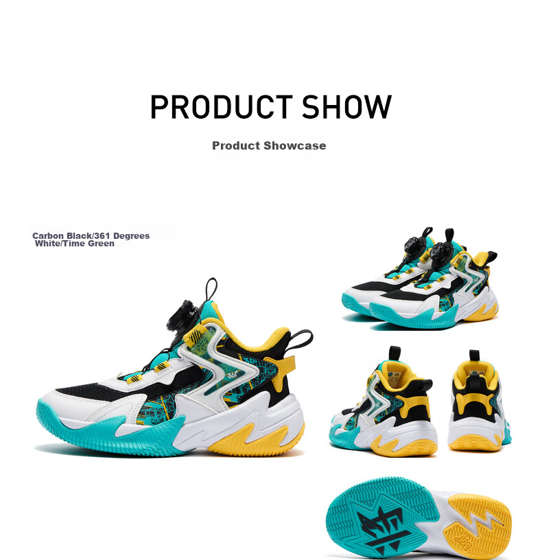 361° Hanjiang | Children's Basketball Shoes, Spring And Autumn Practical, for Ages 3-7, Rotary Buckle Basketball Shoes, Black Size 28 42