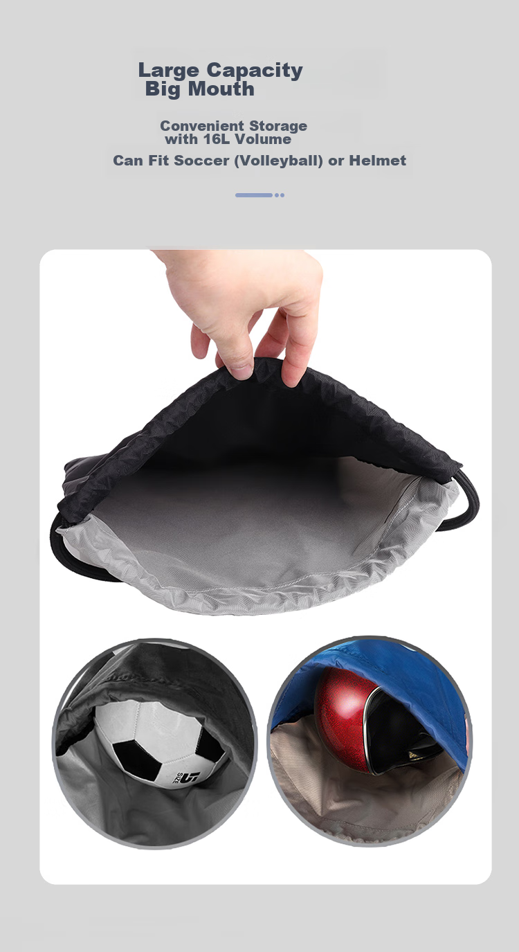 JD Original Waterproof Fitness Drawstring Bag, New Style Travel Running Sports Backpack for Men And Women, Large Capacity, Black 4