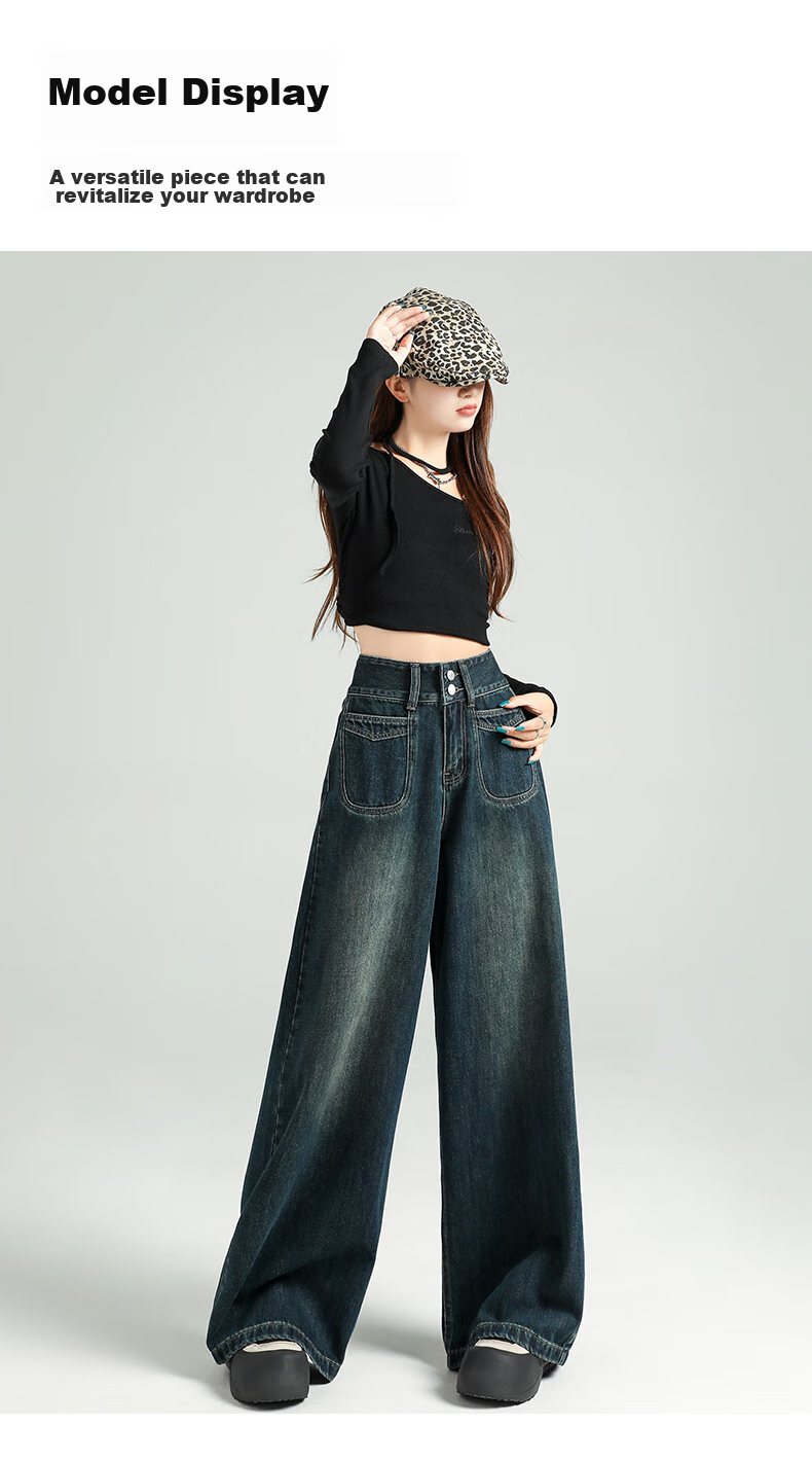 Ziyouxi Wide-Leg Jeans for Women, Autumn 2025 New Style, High-Waisted Slimming Loose-Fitting Draping Casual Straight-Leg Pants 11