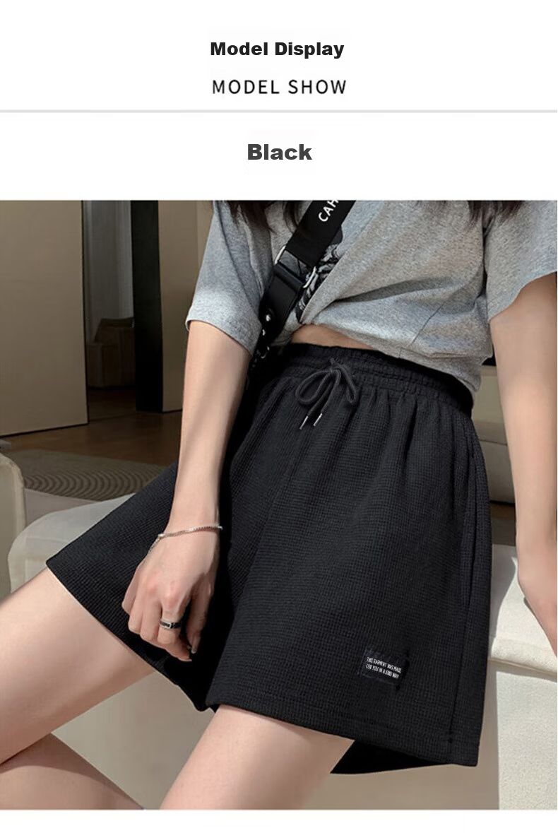 XUEXIMAN Women's High-Waisted Sports Shorts, Slimming Versatile Waffle Casual Pants, Loose A-Line Wide-Leg Summer Knitted Hot Pants 13