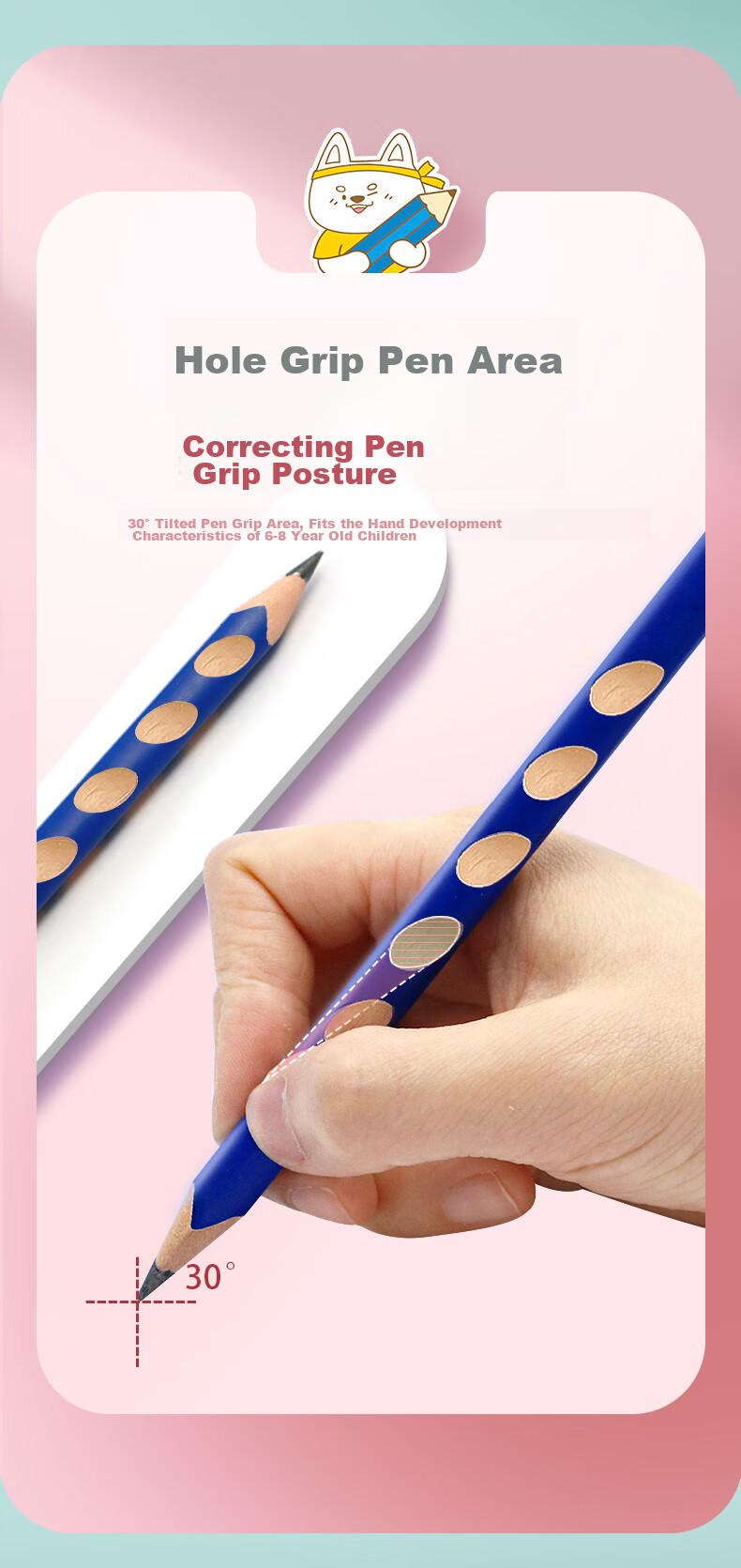 Huaxiawanjuan HB Thick Barrel Perforated Pencil for First And Second Grade Students, Correct Posture Pencil, Thickened Colorful Triangular Three-Sided Non-Toxic Pencil for Elementary School And Kindergarten, Cartoon Box Packaging 5