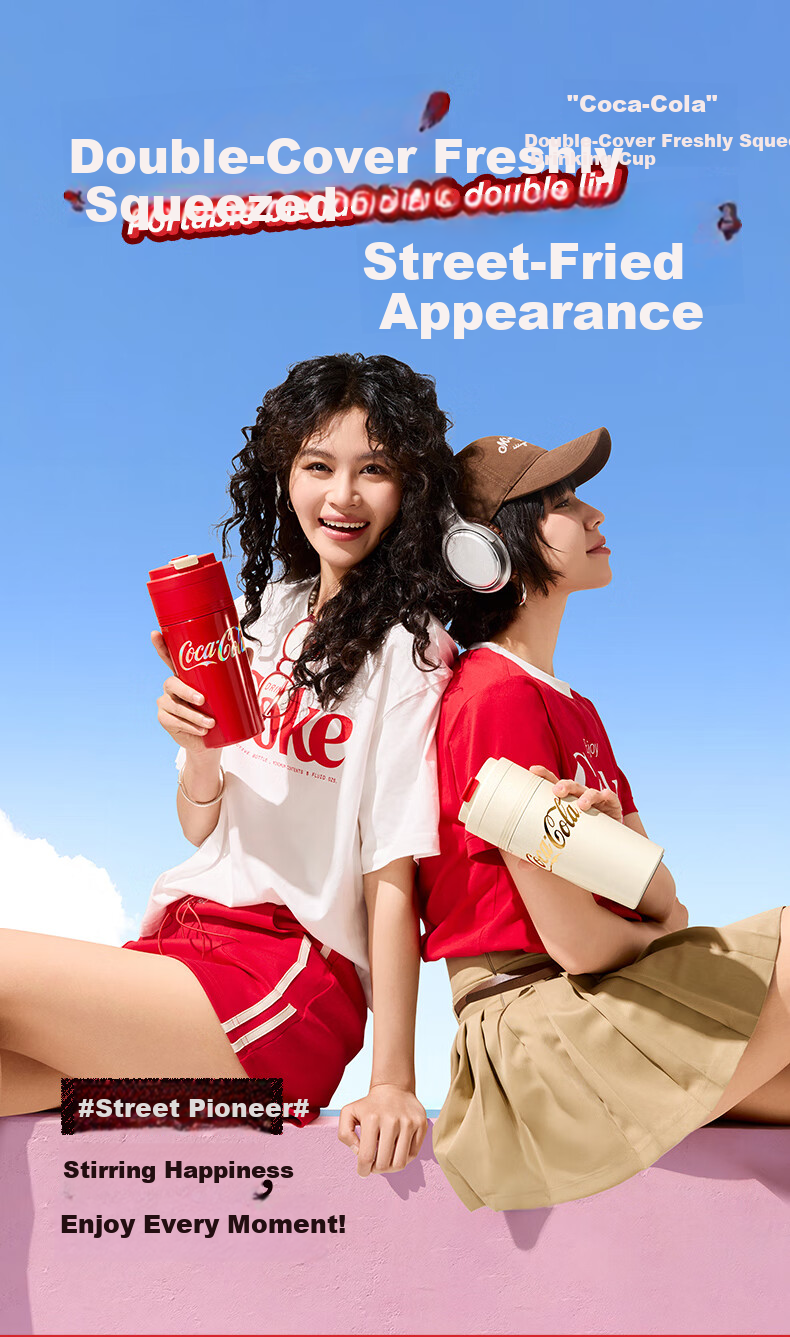 Coca-Cola Juicer Cup, Small Portable Blender with Ice Crusher, Dual-Lid Juicing Machine, USB Rechargeable Juicer AH-60GZ01JR Red 1