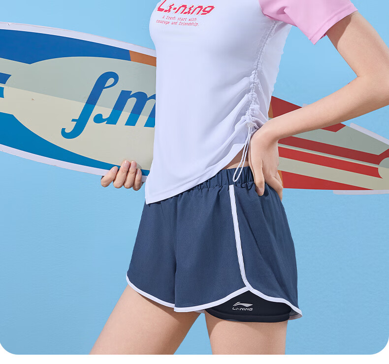 Li-Ning Women's Swimsuit, Sports Casual Two-Piece Boyshort Swimwear, Tummy Control Slimming Hot Spring Swimwear 465 Pink XXL 2