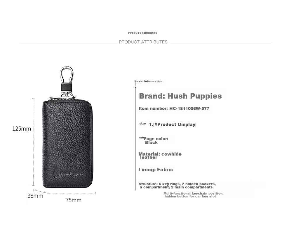 Hush Puppies Key Case for Men, Top-Grain Leather, Business Casual, Double-Layer Large Capacity Car Key Holder, Coin Purse, Birthday Gift 3