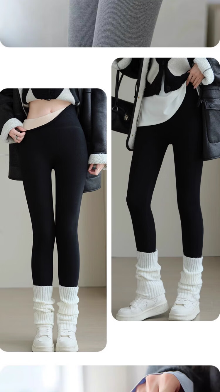 Free Style Women's High-Waist Lamb Fleece Thermal Pants Cotton Ribbed Thickened Autumn Winter Fleece-Lined Leggings Outerwear 5