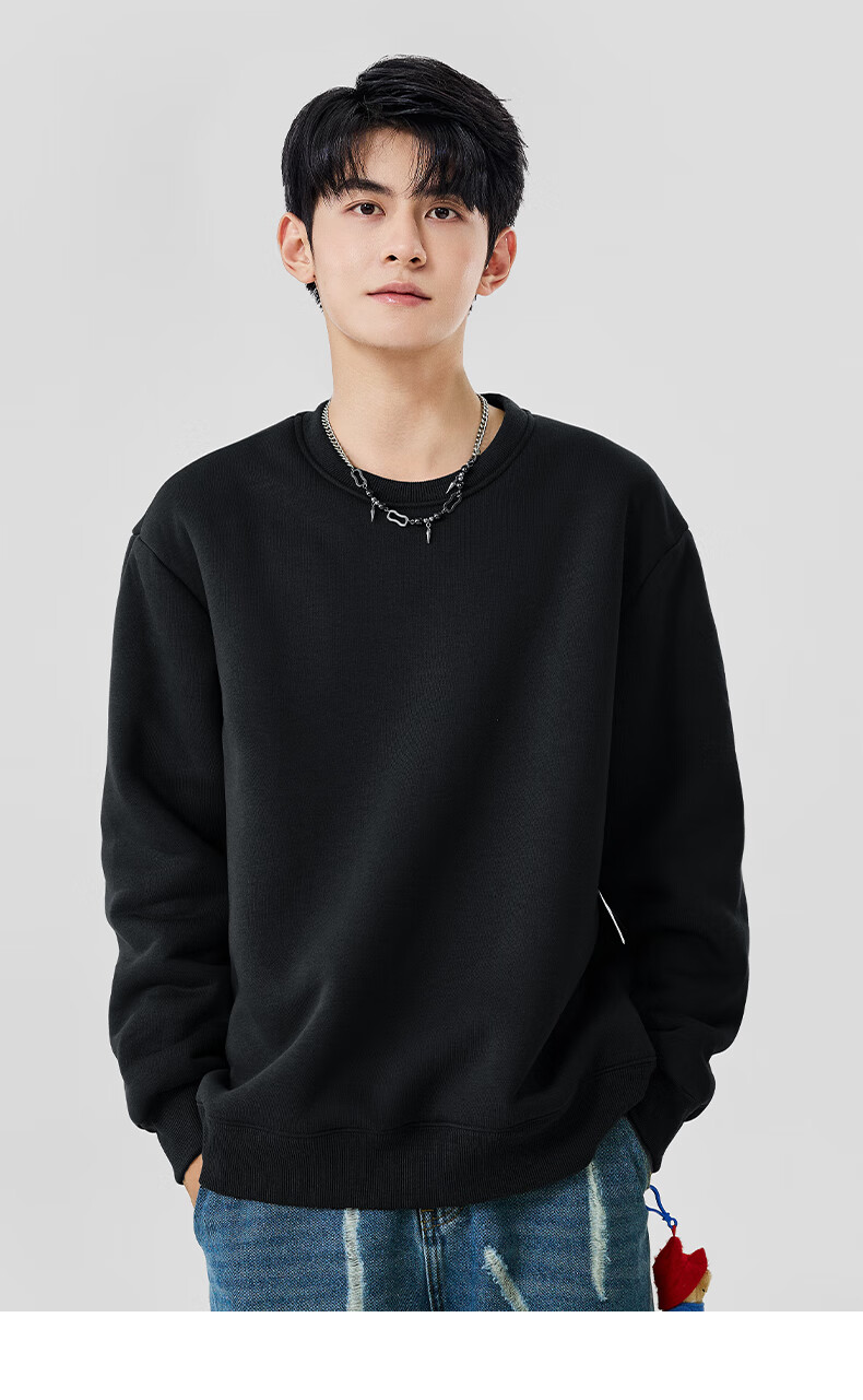 Baleno Men's Crew Neck Thickened Lamb Wool Winter Warm Loose Solid Color Casual Fleece Jacket 4