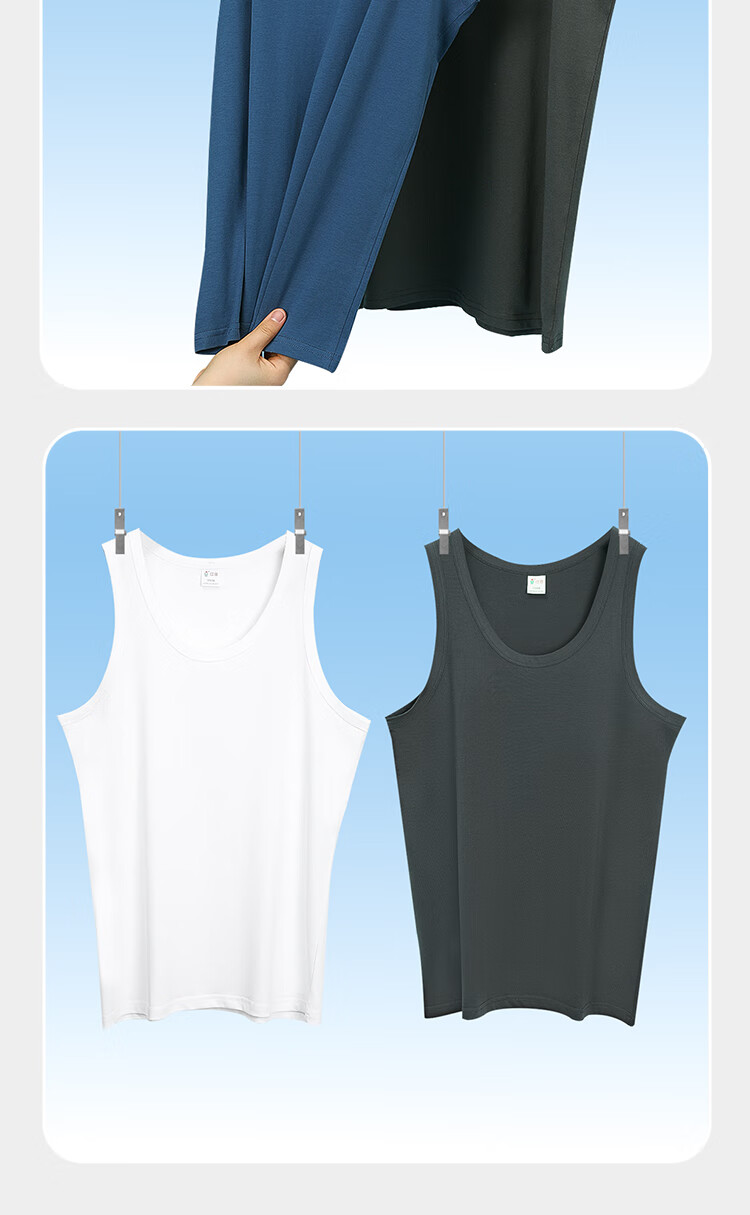 Hodo 2-Pack Pure Cotton Tank Tops for Men, Sports Sweat-Absorbing Breathable Undershirts Set, Size 170/95 16
