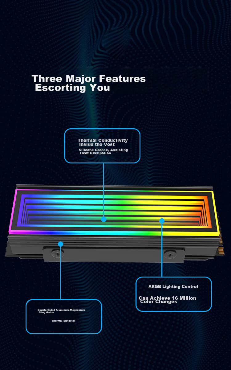 KELEPU M.2 SSD Cooling Vest, SSD Heat Sink, PS5 Aluminum Alloy Cooler with ARGB Synchronized Lighting, Snow Mirror Design, Black Color 7