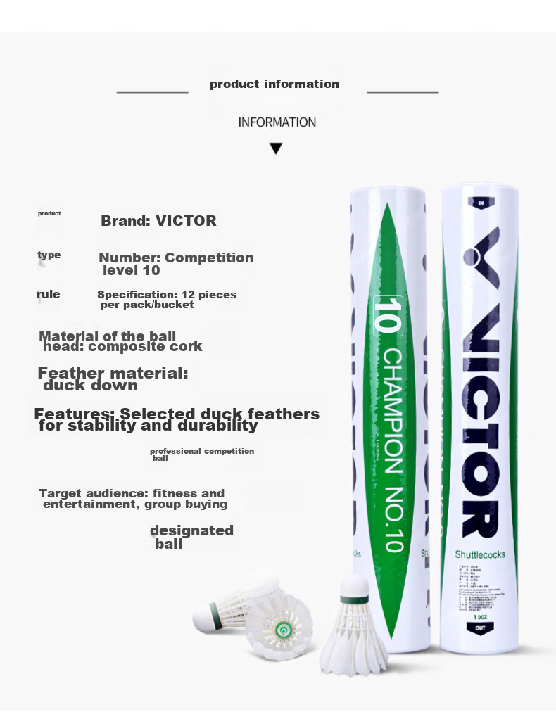 VICTOR Badminton Master Competition Training Feather Shuttlecocks Stable Flight Durable Recommended 12pcs Master No.6 Speed 77 1 Tube 10