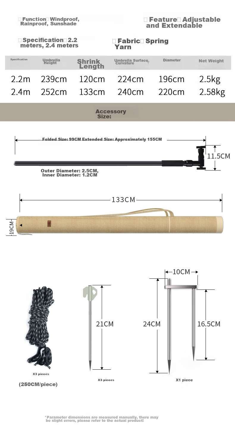 Minjianyiren New Fishing Umbrella, Outdoor Sunshade Umbrella, Walking Stick Fishing Umbrella, Ground Insert, Sun Protection, Windproof, Omnidirectional Double-Bend Rain-Proof, 2.2 Meters 21