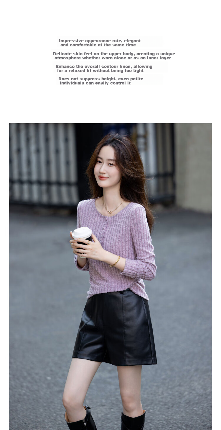 Dme [Jingshu Representative], Autumn Intellectual Commuter Button-Up Decorative V-Neck Lace Patchwork Slim-Fit Women's T-Shirt 2