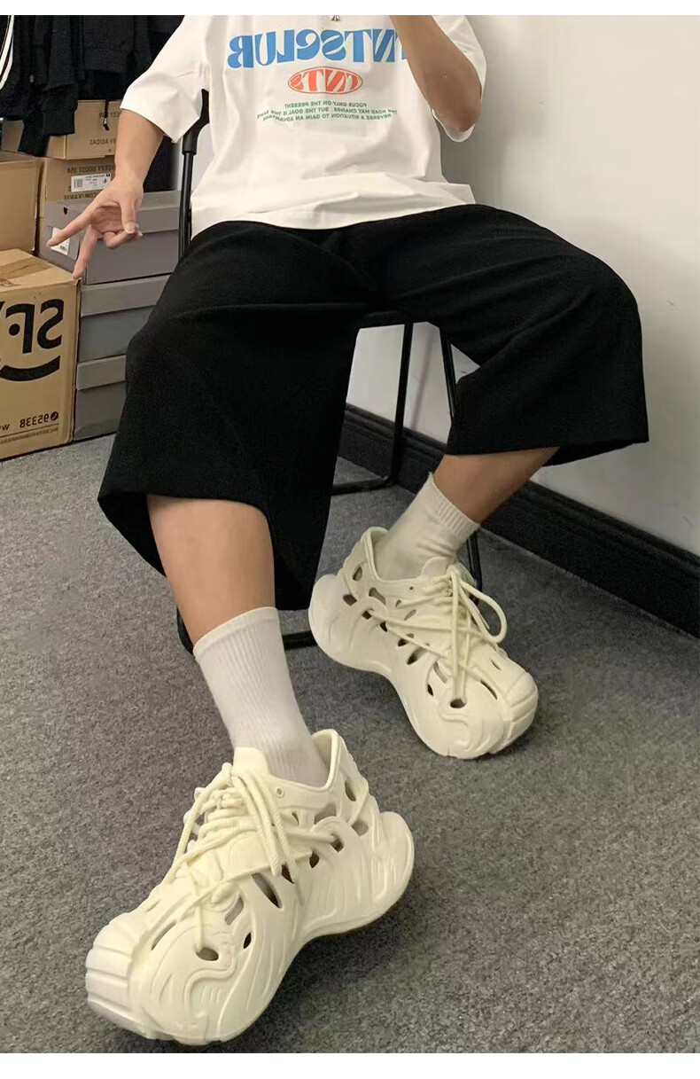 Jifffly Wide Men's Perforated Sandals, Couple's Sandals, Comfortable Slippers for Men, Dad Shoes, Beige, Size 35-36 2