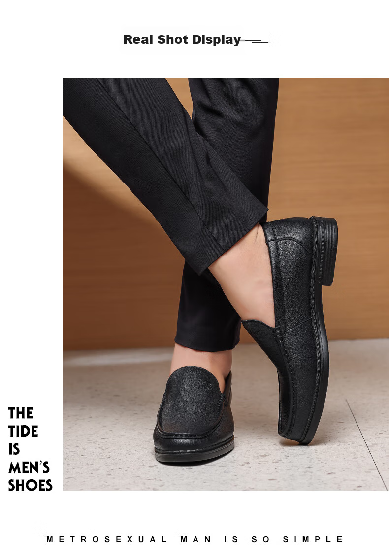 LAORENTOU Men's Leather Shoes, Business Casual Breathable Soft Upper Formal Dress Shoes, Slip-On Dad Shoes A20231 Black Size 40 8
