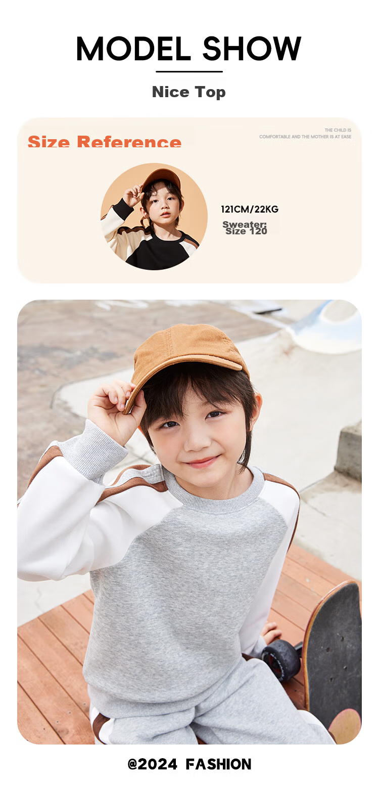 Jeanswest Boys' Autumn Wear 2025, Children's Round Neck Sweatshirt, Color-Block Spliced Clothing, Big Kids' Autumn Top, Boys' Sportswear 3
