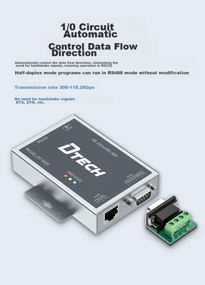 DTECH RS232 to RS485 Active Converter, Bidirectional Conversion Transmission, Industrial Grade 9-Pin Serial Communication Protocol, Lightning And Surge Protection Converter, DT-9020 7