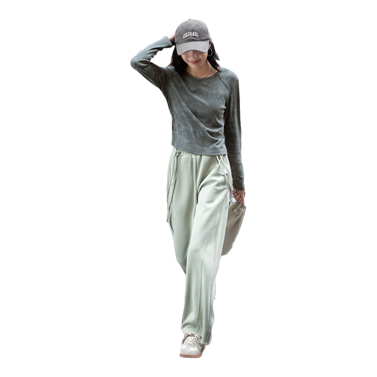 DME Right Shoulder Printed T-Shirt 2025 Spring Autumn Unique Gray Tie-Dye Layered Lightweight Soft Versatile Top