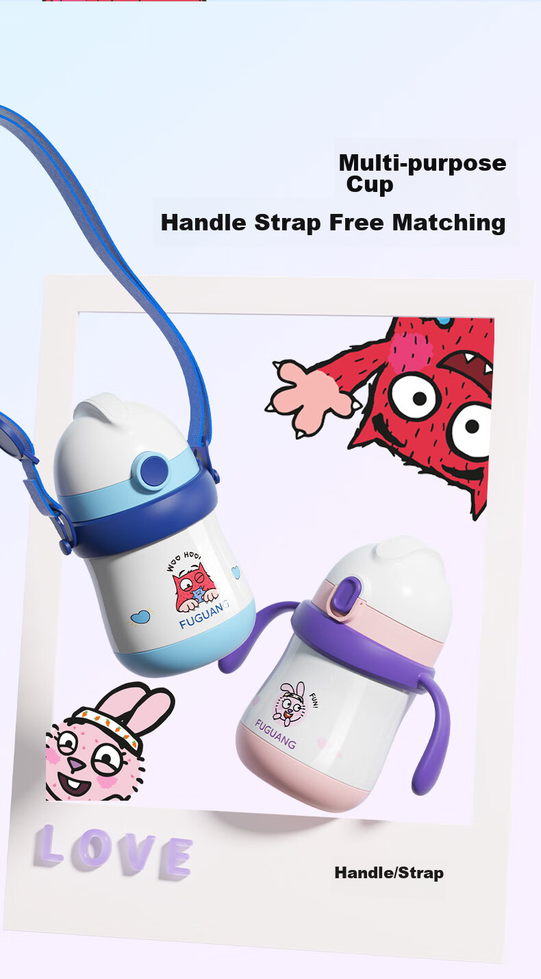 FGA Fuguang Children's Insulated Cup with Straw, Sippy Cup for Toddlers, 316L Stainless Steel Water Bottle, Small Ti La 12