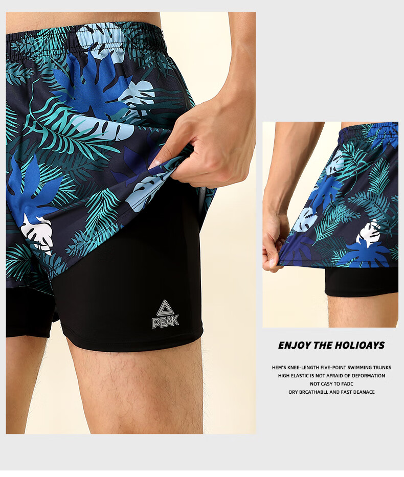 Peak Men's Two-Piece Short Sleeve Swimwear with Boxer Briefs, Double-Layer Swim Trunks for Beach and Hot Springs, Size L 11
