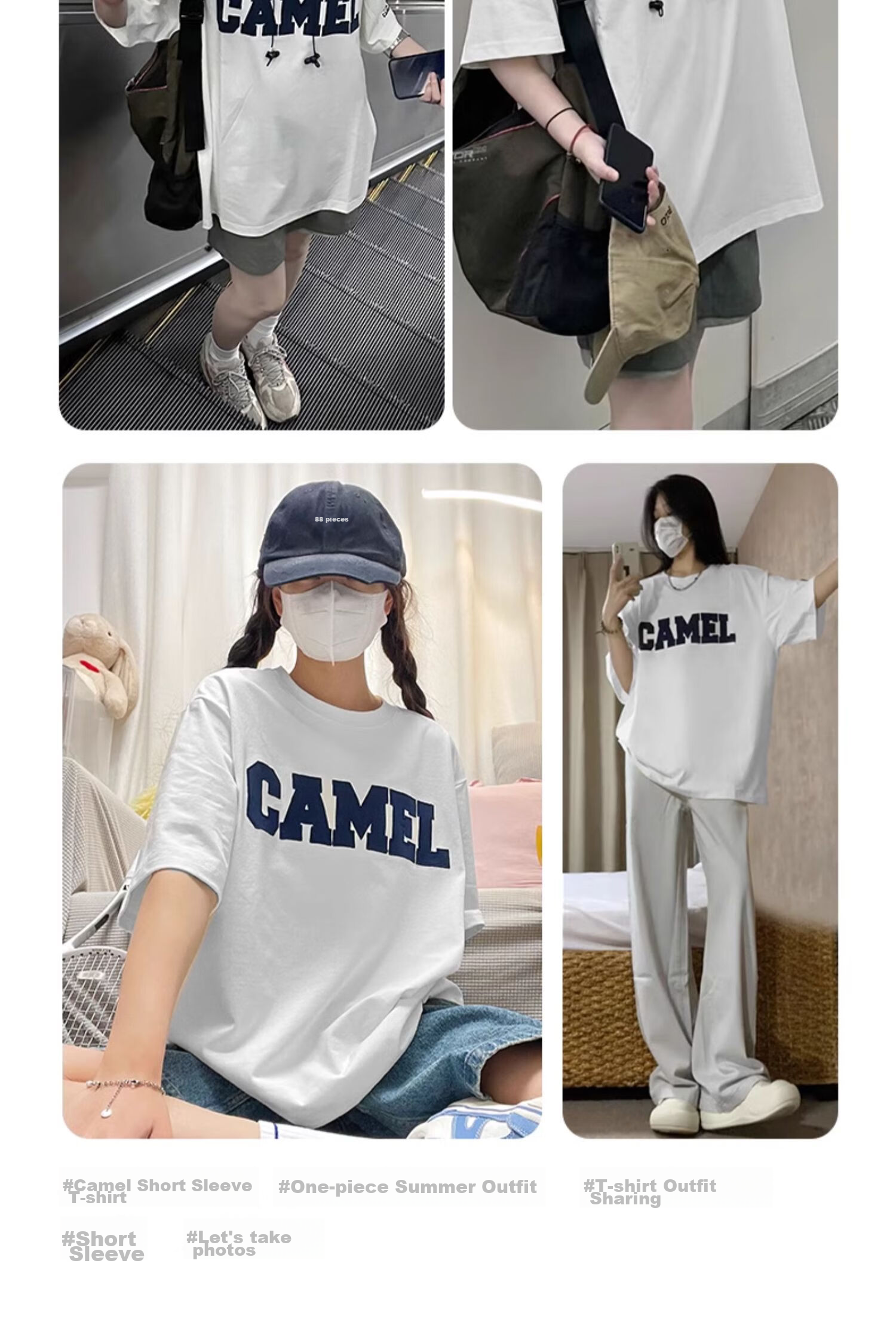 CAMEL Short-Sleeve T-Shirt for Men And Women, Summer New Style Letter Print Trendy Loose Casual Cotton-Feel Top 2