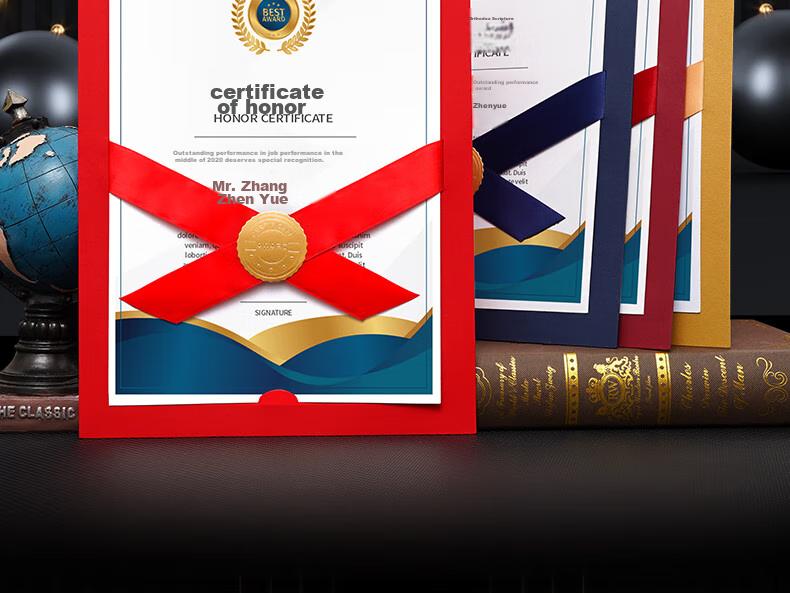 Weiji A4 Horizontal Ribbon Knot Honor Certificate, Appointment Letter, Graduation Certificate Cover, Customized European-Style Certificate, Award Certificate, Document Frame, Certificate Set, Wine Red, 406H-WRD/5 2