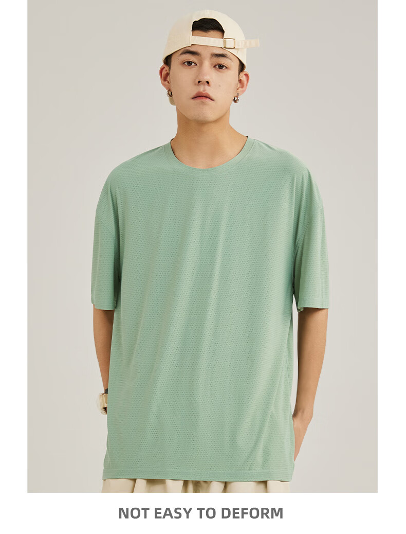 JEANSWEST LIFE Summer Lightweight Ice Silk Breathable Quick-Dry Men's Sports Set Short Sleeve T-Shirt and Shorts Two-Piece Set 8