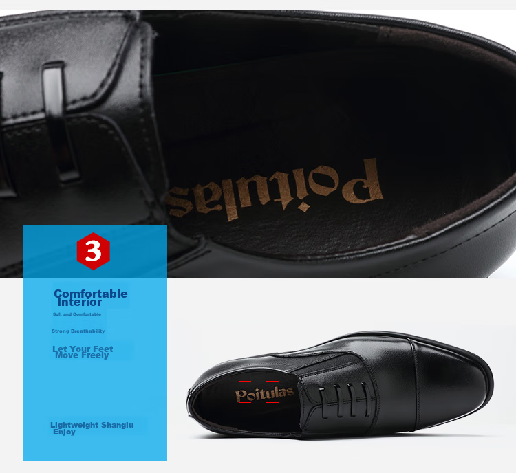 Poitulas Men's Leather Shoes with Three-Point Connection, Business Casual Formal Shoes, British Comfortable Slip-On Loafers, 9916 Black, Size 38 10