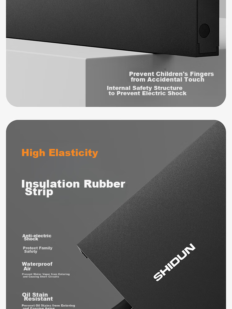 Shidun Track Socket, Kitchen-Specific, No Drilling Required, Ultra-Thin, 50cm, Three Five-Hole Outlets, 8000W Power, Electric Shock Prevention, Aluminum Alloy, Midnight Black, Ultra-Thin Model 15