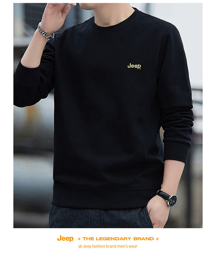 JEEP Men's Sweatshirt, Loose-Fitting Long-Sleeve T-Shirt, Round Neck Trendy Clothing for Men, Army Green, XL 21
