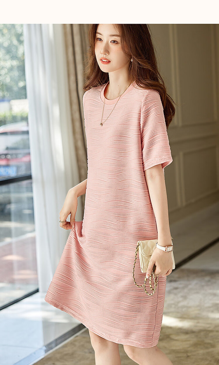 Dme [Simple And Elegant] Spring And Autumn Round Neck A-Line Textured Knit Slightly Stretchy Midi Dress for Wome 17