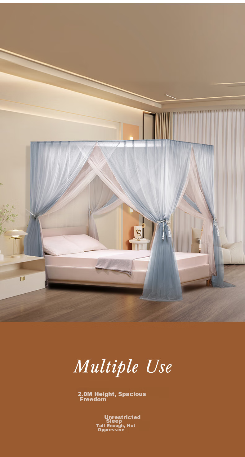 La Torretta Luxury Double-Layer Floor Mosquito Net, Width 1.8 × Length 2.0m - Clear Blue 9