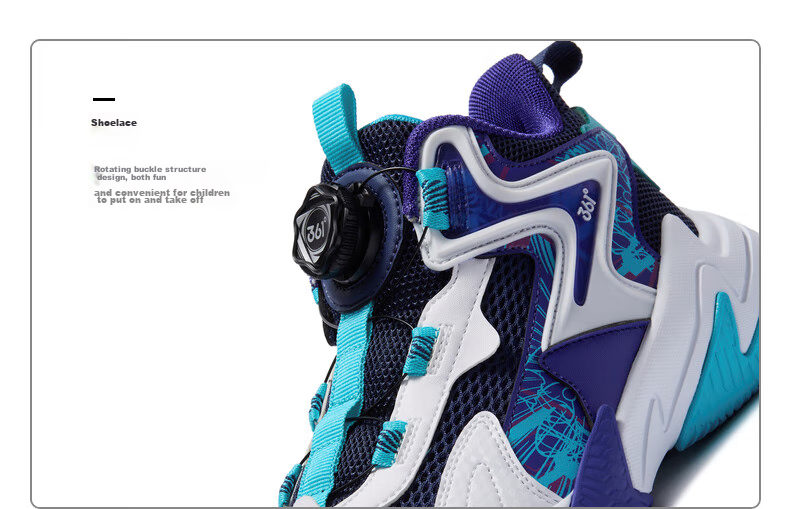 361° Children's Sports Shoes, All-Season Youth Basketball Shoes with Durable Rotating Buckle, Blue, Size 40 40