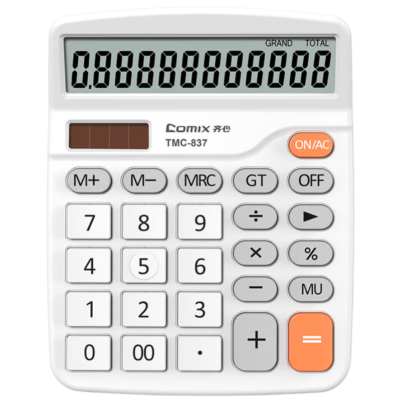 COMIX Dual Power Desktop Office Calculator, 12-Digit Large Screen Desktop Computer, Office Stationery Supplies, TMC-837 Orange And White
