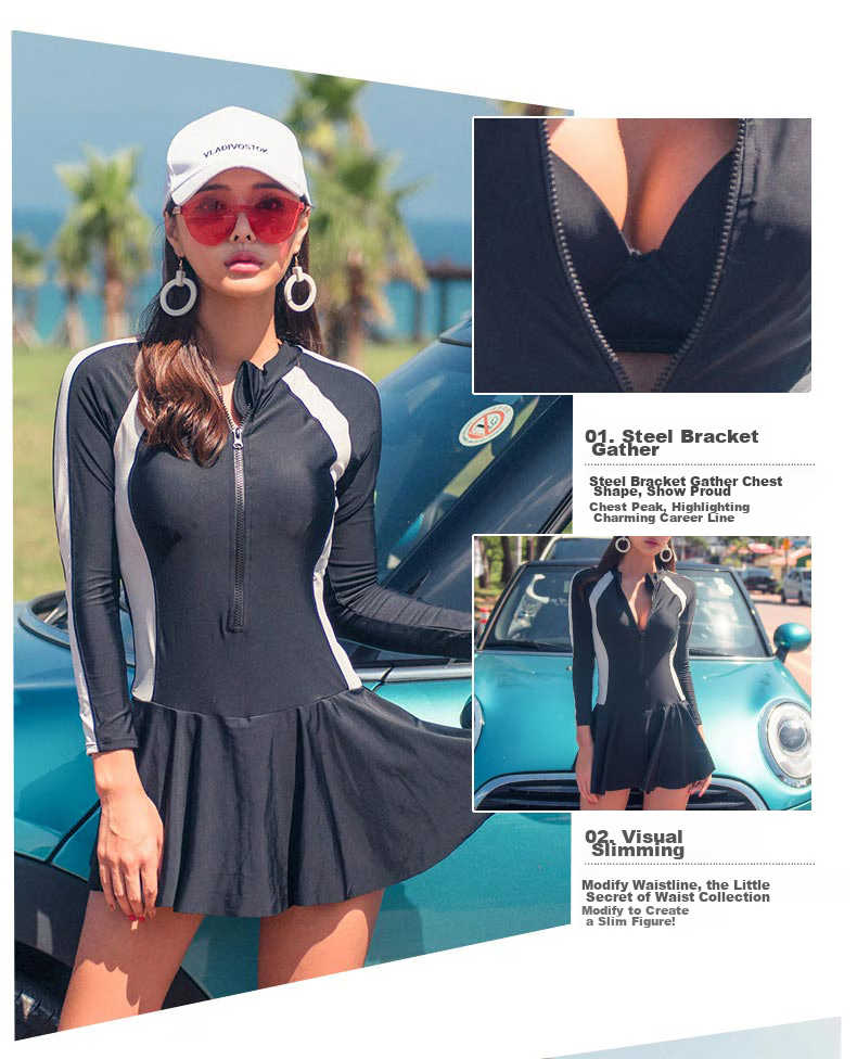 DK Swimsuit for Women, Small Chest, Sexy Push-Up, Korean Style, Conservative, Tummy Control, Slimming One-Piece Swimwear for Hot Springs, Black, XXL 3