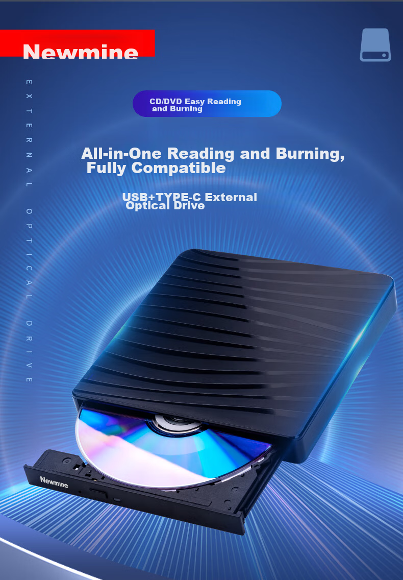 Newmine DRW-811 USB External Optical Drive, 8x Speed, External DVD Burner, Portable Optical Drive, External Optical Drive 1