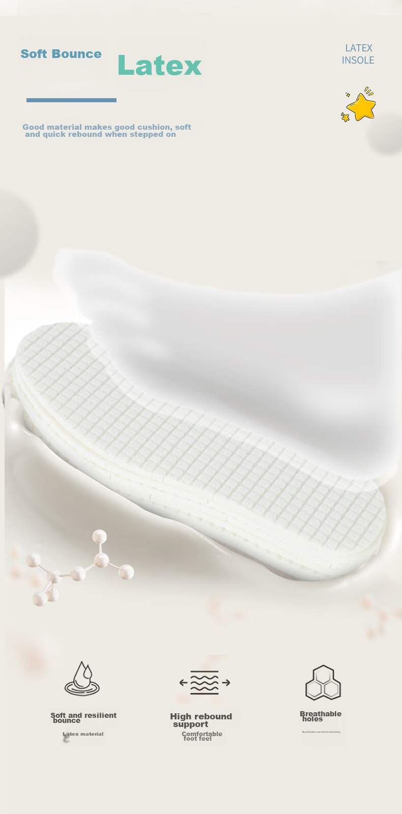 FOOTOPPO Children's Latex Insoles, Breathable And Soft, for Kids' Shoes And Sneakers, Ultra-Soft, Suitable for Infants And Toddlers, Can Be Cut to Size 6