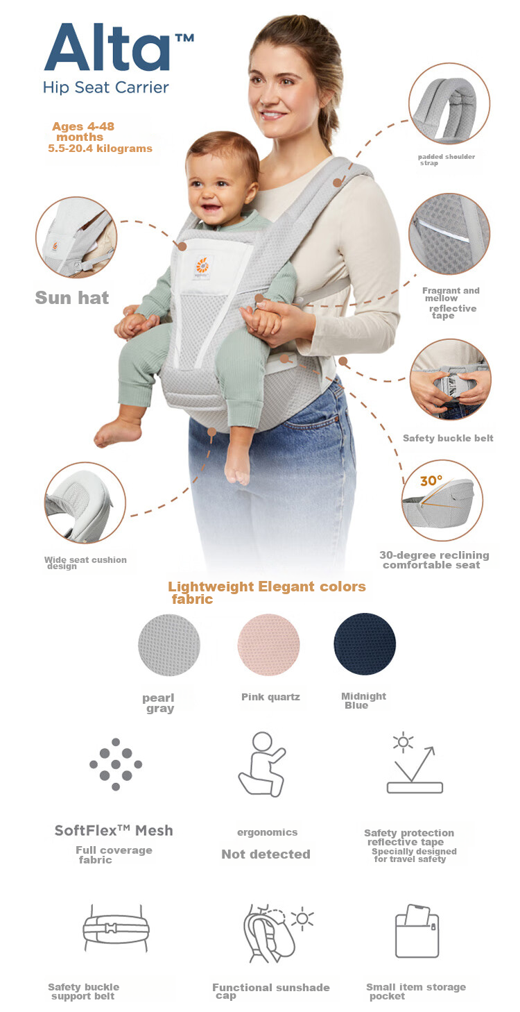 ERGObaby American Ergonomic Baby Carrier, Alta All-Stage Labor-Saving Ventilated And Breathable, 6 Carrying Methods, Baby Seat in Gray 8